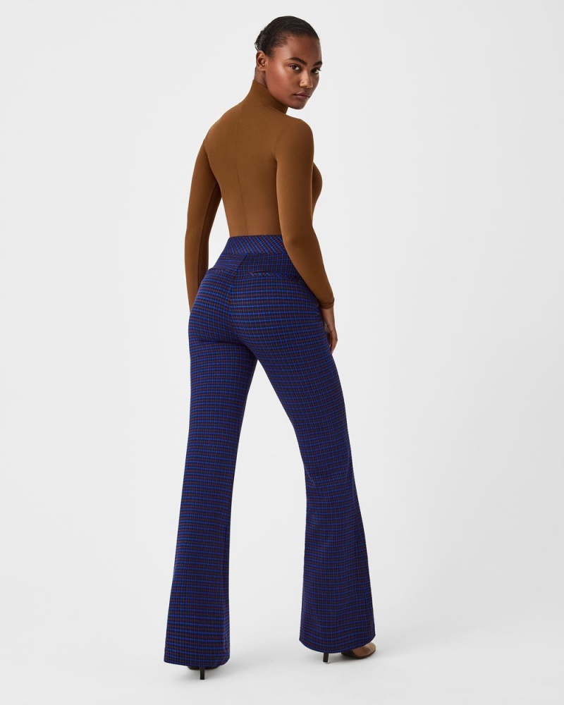 Pantalon Spanx The Perfect Pant, Hi-Rise Flare in Houndstooth Jacquard Femme Bleu Marron France | WSIR29871