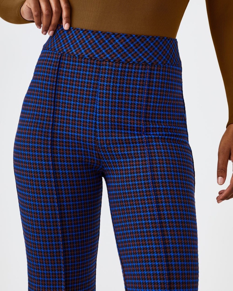 Pantalon Spanx The Perfect Pant, Hi-Rise Flare in Houndstooth Jacquard Femme Bleu Marron France | WSIR29871