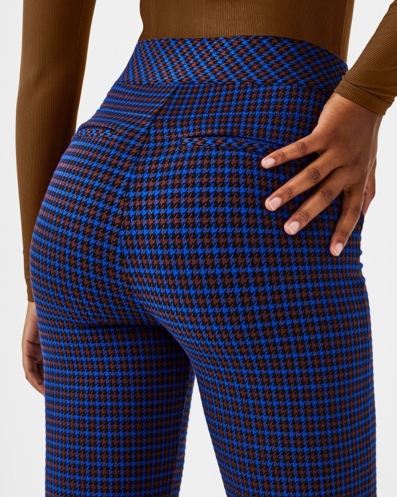 Pantalon Spanx The Perfect Pant, Hi-Rise Flare in Houndstooth Jacquard Femme Bleu Marron France | WSIR29871