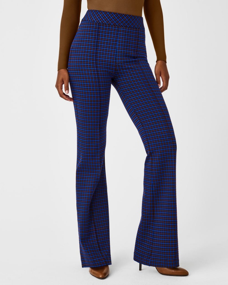 Pantalon Spanx The Perfect Pant, Hi-Rise Flare in Houndstooth Jacquard Femme Bleu Marron France | WSIR29871