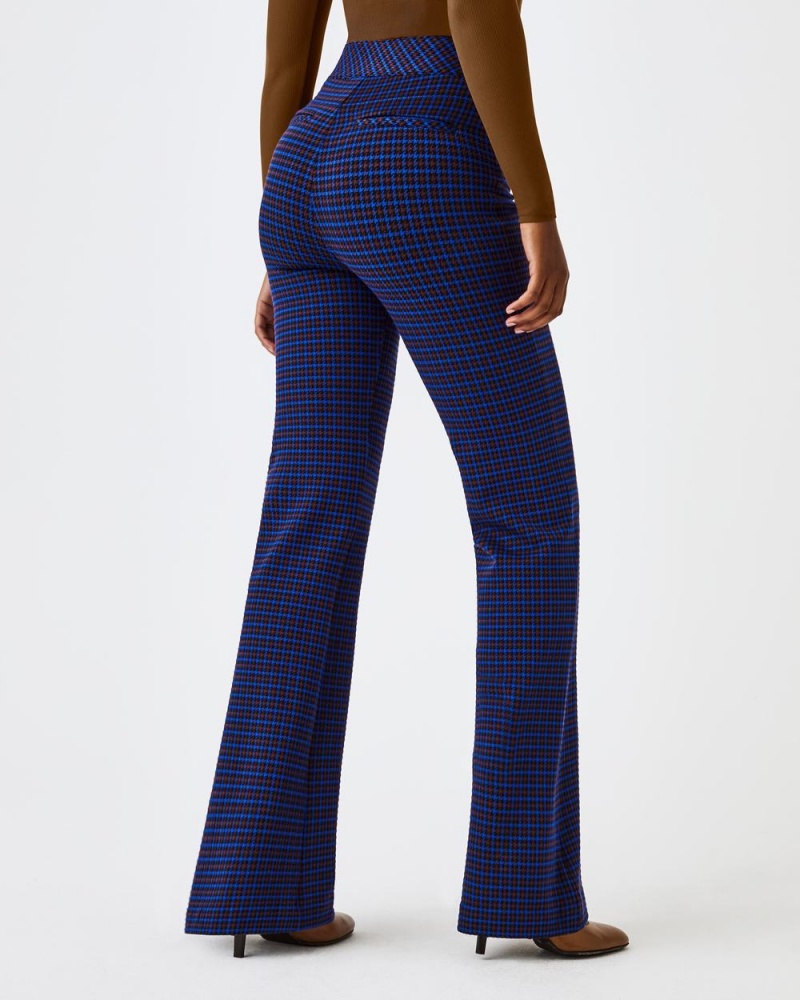 Pantalon Spanx The Perfect Pant, Hi-Rise Flare in Houndstooth Jacquard Femme Bleu Marron France | WSIR29871