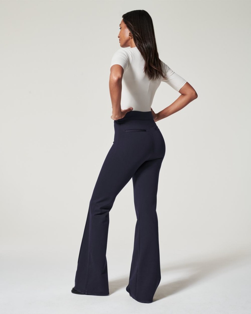 Pantalon Spanx The Perfect Pant, Hi-Rise Flare in Houndstooth Jacquard Femme Bleu Marine France | XDTF12045