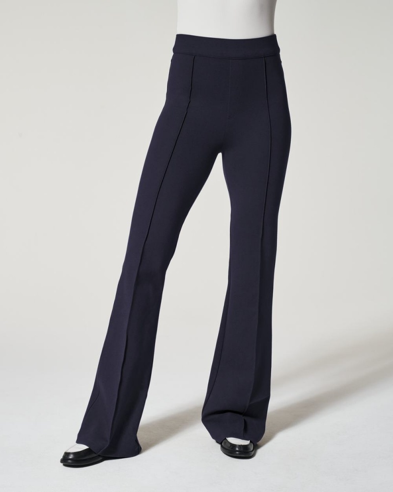 Pantalon Spanx The Perfect Pant, Hi-Rise Flare in Houndstooth Jacquard Femme Bleu Marine France | XDTF12045