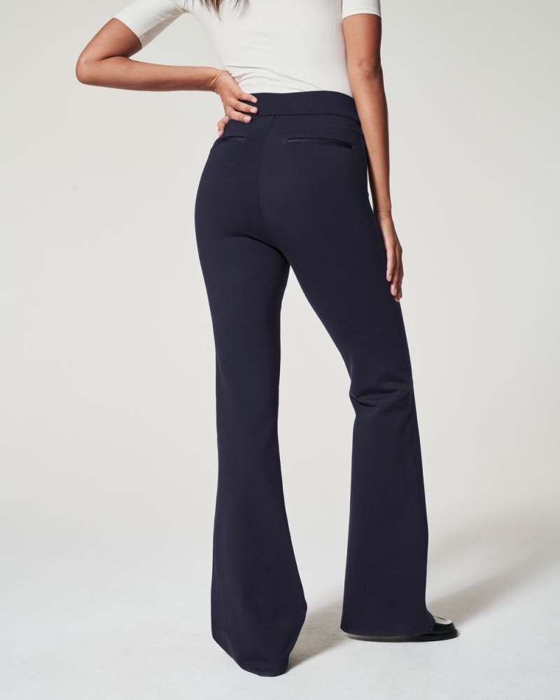 Pantalon Spanx The Perfect Pant, Hi-Rise Flare in Houndstooth Jacquard Femme Bleu Marine France | XDTF12045