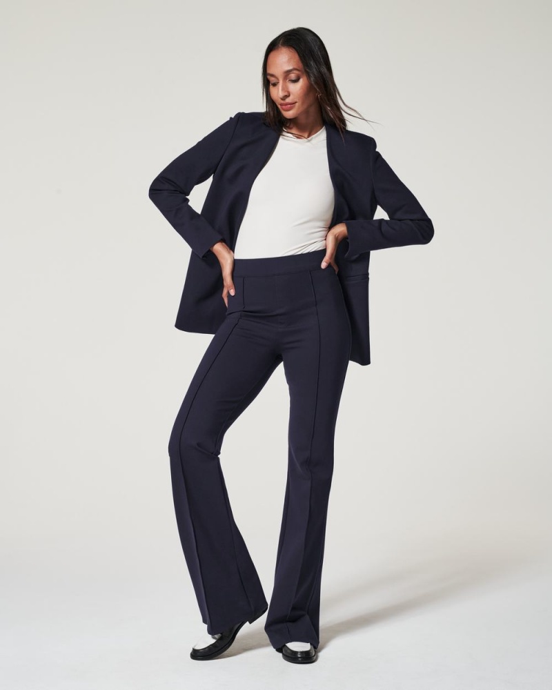 Pantalon Spanx The Perfect Pant, Hi-Rise Flare in Houndstooth Jacquard Femme Bleu Marine France | XDTF12045