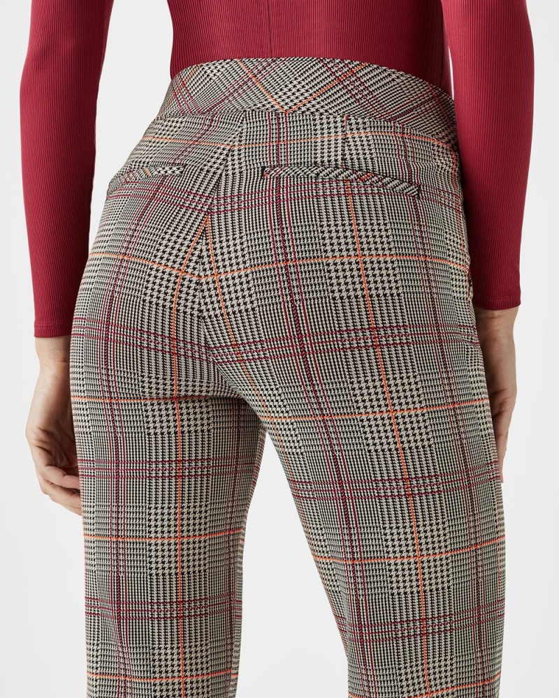 Pantalon Spanx The Perfect Pant, Kick Flare in Orange Pop Plaid Jacquard Femme Orange France | HTEG18092