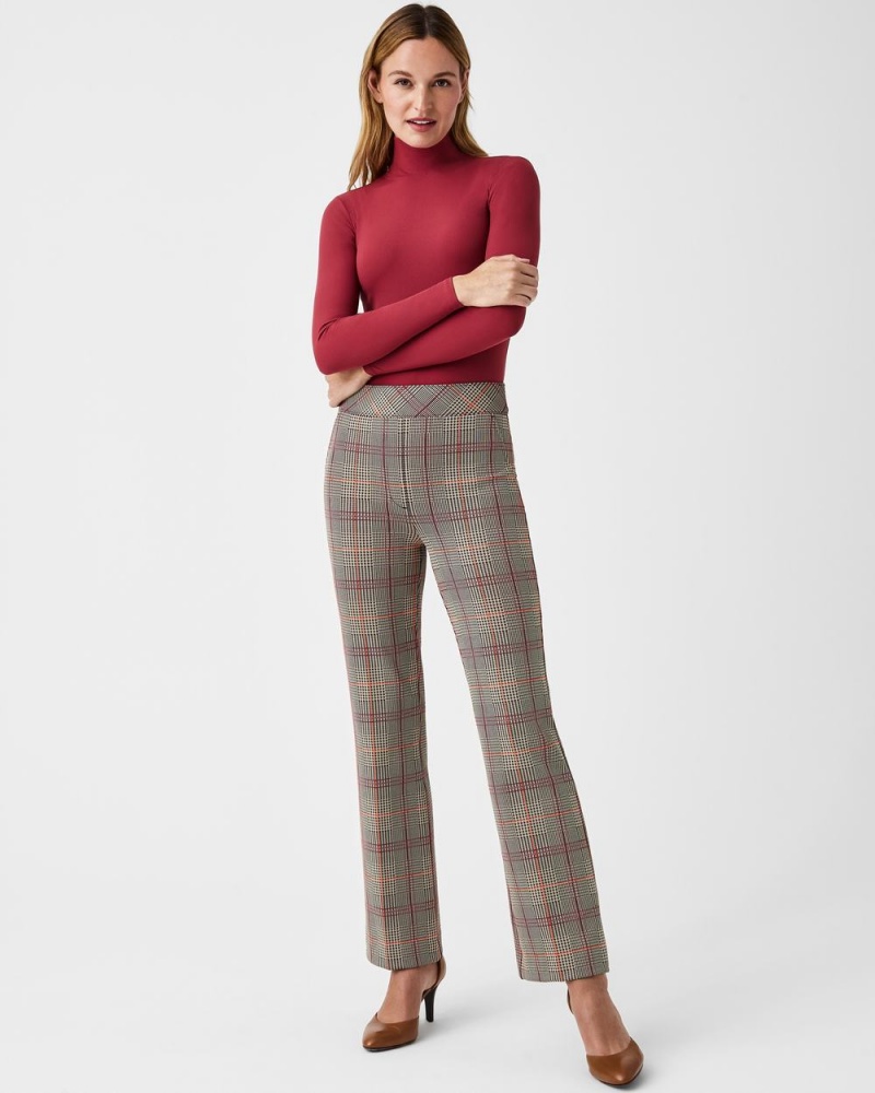 Pantalon Spanx The Perfect Pant, Kick Flare in Orange Pop Plaid Jacquard Femme Orange France | HTEG18092