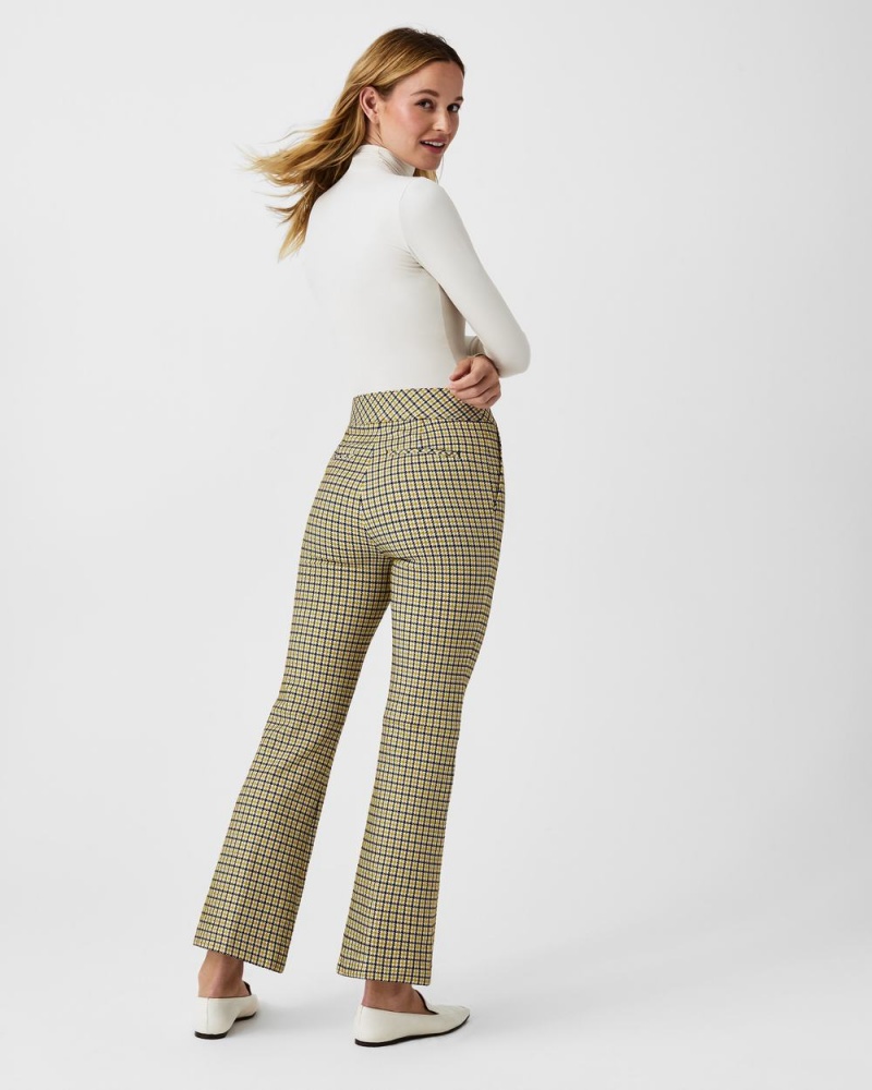 Pantalon Spanx The Perfect Pant, Kick Flare in Orange Pop Plaid Jacquard Femme Dijon Houndstooth France | EAKY42607