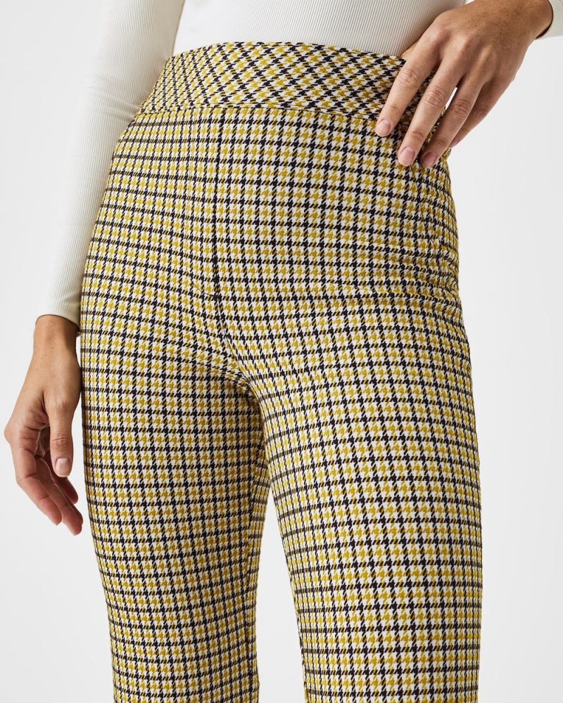 Pantalon Spanx The Perfect Pant, Kick Flare in Orange Pop Plaid Jacquard Femme Dijon Houndstooth France | EAKY42607