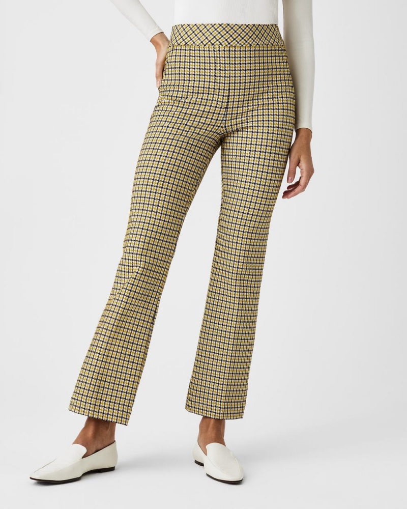 Pantalon Spanx The Perfect Pant, Kick Flare in Orange Pop Plaid Jacquard Femme Dijon Houndstooth France | EAKY42607