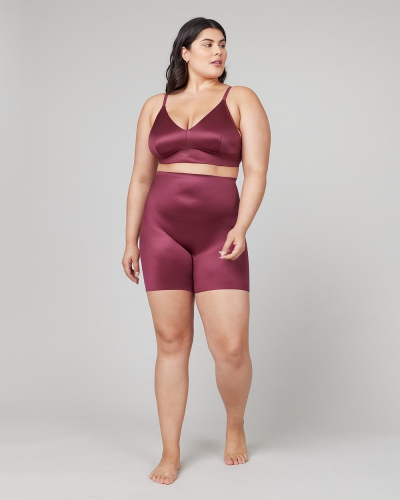 Short Spanx Shaping Satin Mid-thigh Femme Bordeaux France | NJCV47598