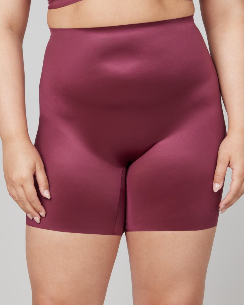 Short Spanx Shaping Satin Mid-thigh Femme Bordeaux France | NJCV47598