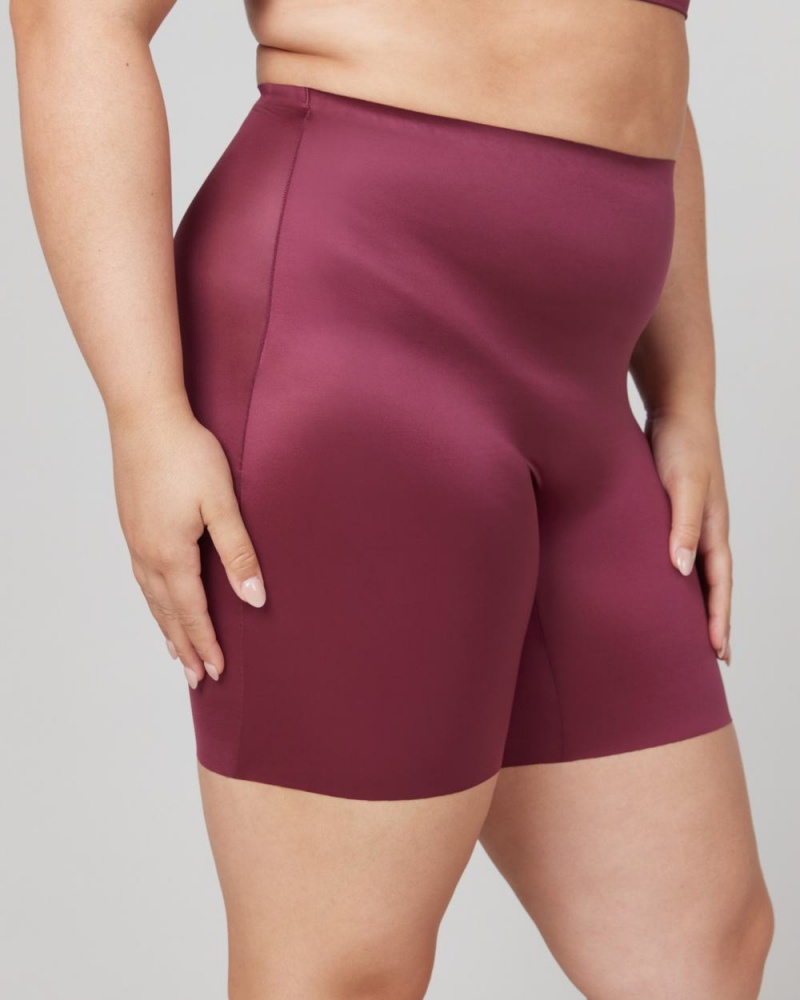 Short Spanx Shaping Satin Mid-thigh Femme Bordeaux France | NJCV47598