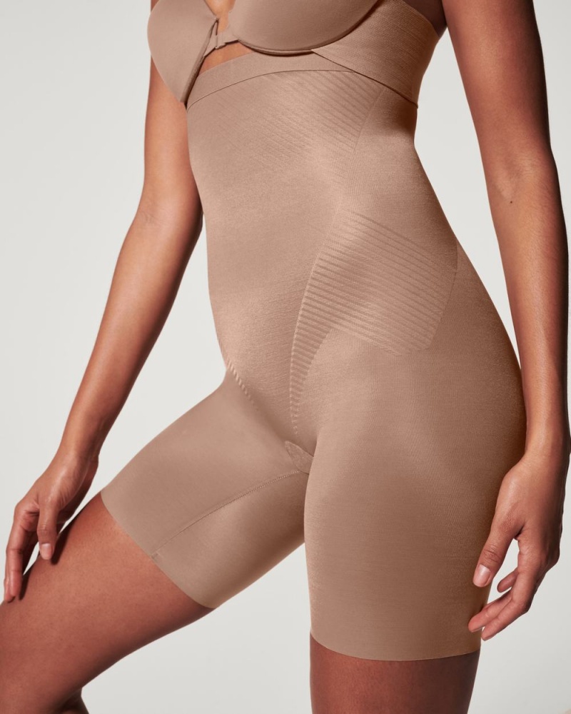 Short Spanx Thinstincts® 2.0 High-Waisted Mid-Thigh Femme Cafe Au Lait France | PMJH50834