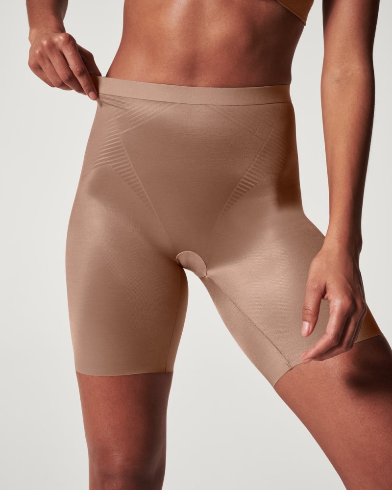 Short Spanx Thinstincts® 2.0 Mid-Thigh Femme Cafe Au Lait France | HQMP12367